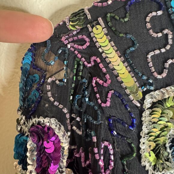 Vintage Swee Lo Dress Womens Small Black Sequin Beaded Cocktail Short Sleeve 90s - Picture 12 of 13